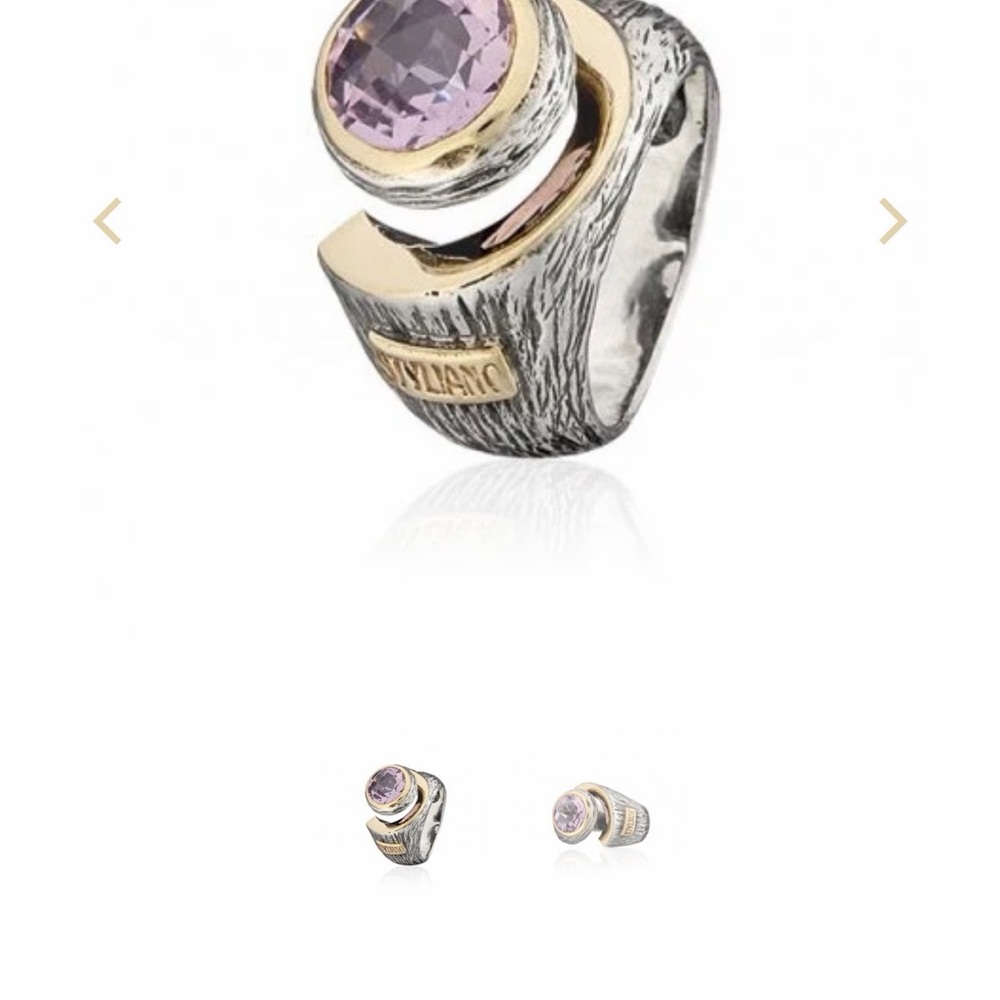 Styliano - Real Amethyst Stone Two-Tone w 9 carat gold Statement Ring -Jewelry